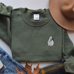 embroidered ghost boo black cat halloween crewneck