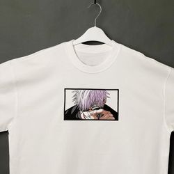 embroidered gojo satoru jujutsu kaisen tshirt for anime fan