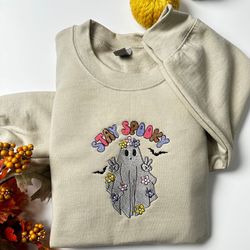 hippie stay spooky ghost colorful embroidery sweatshirt