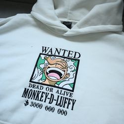 monky d luffy gear 5 wanted dead or alive embroidered hoodie