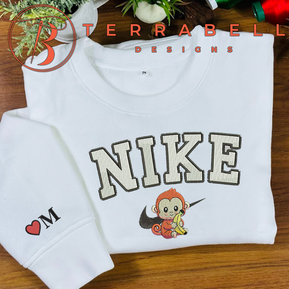 Nike Monkey Embroidered Sweatshirt Custom Name Sleeve.jpg