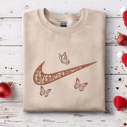 nike swoosh dior butterflies embroidered sand sweatshirt gifts for her
