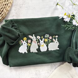 rabbit and flower embroisered sweatshirt