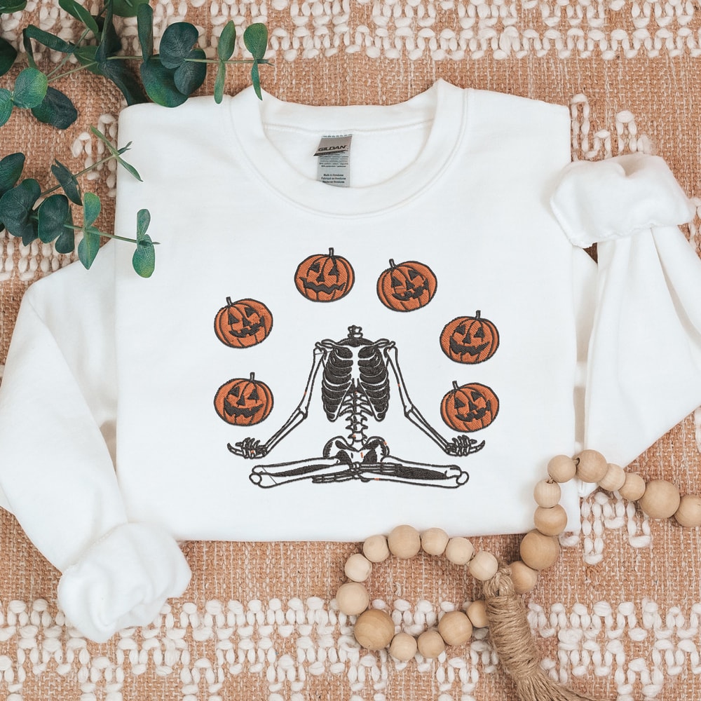 Skeleton Pumpkin Halloween Embroidered Sweatshirt.jpg