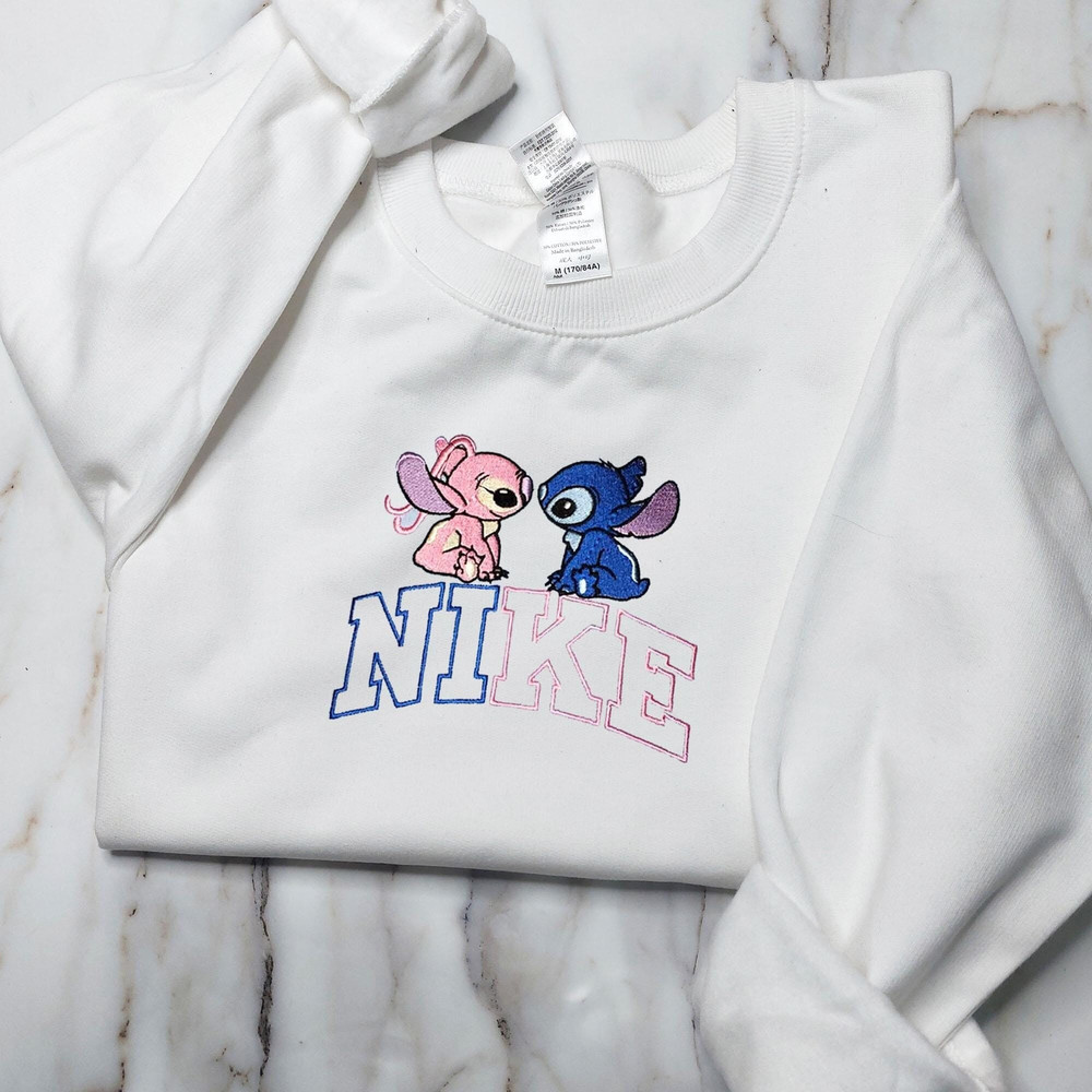 Stitch Angel Nike Couple Embroidered Sweatshirt.jpg