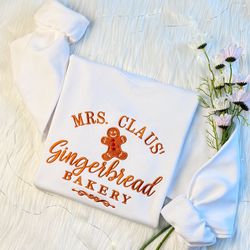 mrs claus gingerbread embroidered sweatshirt, christmas cookie embroidered hoodie