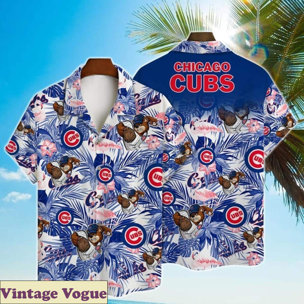 MLB Chicago Cubs Mascot And Hibiscus Pattern Hawaiian Shirt - Cubs Hawaiian Shirt.jpg