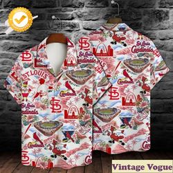 st louis cardinals baseball pattern on white aloha shirt, cardinals aloha shirt