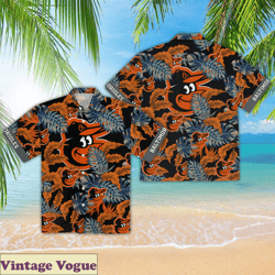 orioles tropical leaves black aloha shirt for men women