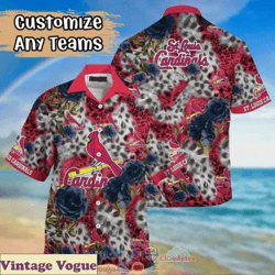 st louis cardinals leopard rose aloha shirt, cardinals aloha shirt