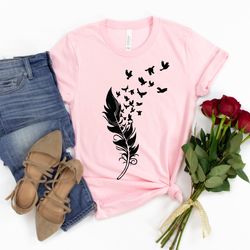 feather birds shirt, graphic tee, feather unisex shirt
