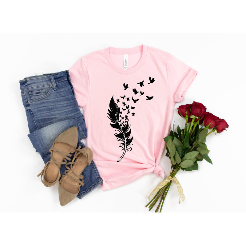 Feather Birds Shirt, Graphic Tee, Feather Unisex Shirt, Women Bird Shirt, Bird TShirt, Feather Shirt Feather TShirt, Gift Idea, Summer Shirt.jpg