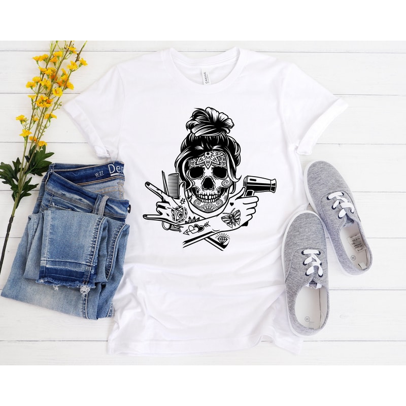 Hair Hustler,Hairdresser Sugar Skull shirt,#hair hustler stylist, cosmetologist shirt, cosmetology, distressed shirt ,vintage hair stylist.jpg