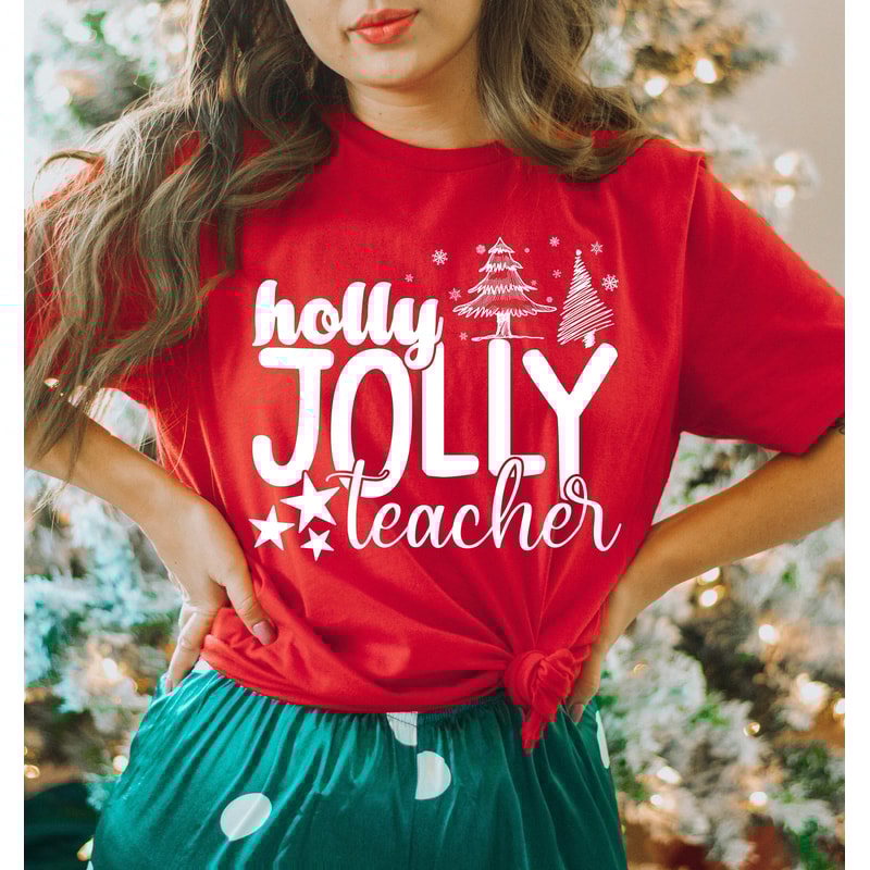 Holly jolly Teacher t-Shirt,Christmas Teacher shirts,,Christmas Teacher shirt,Santa' s favorite teacher,Pre-K Teacher,Teacher Holiday Shirt.jpg