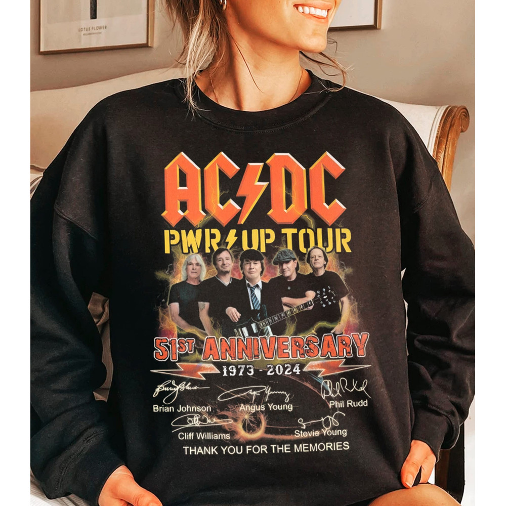 ACDC Band 51 Years Signatures T-Shirt, Rock Band ACDC Pwr Up 2024 Tour Shirt, Acdc Fan Gift, Acdc Band Merch, Sweatshirt, Hoodie.jpg