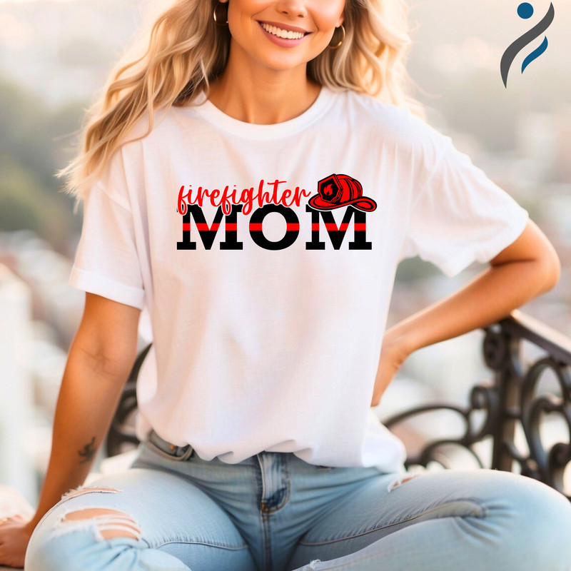 Firefighter Mom Shirt with Firefighter Had, Firefighter Mom Tee, Firefighter Mom Gift, Mothers Day Gift, Mom Life Shirt.jpg