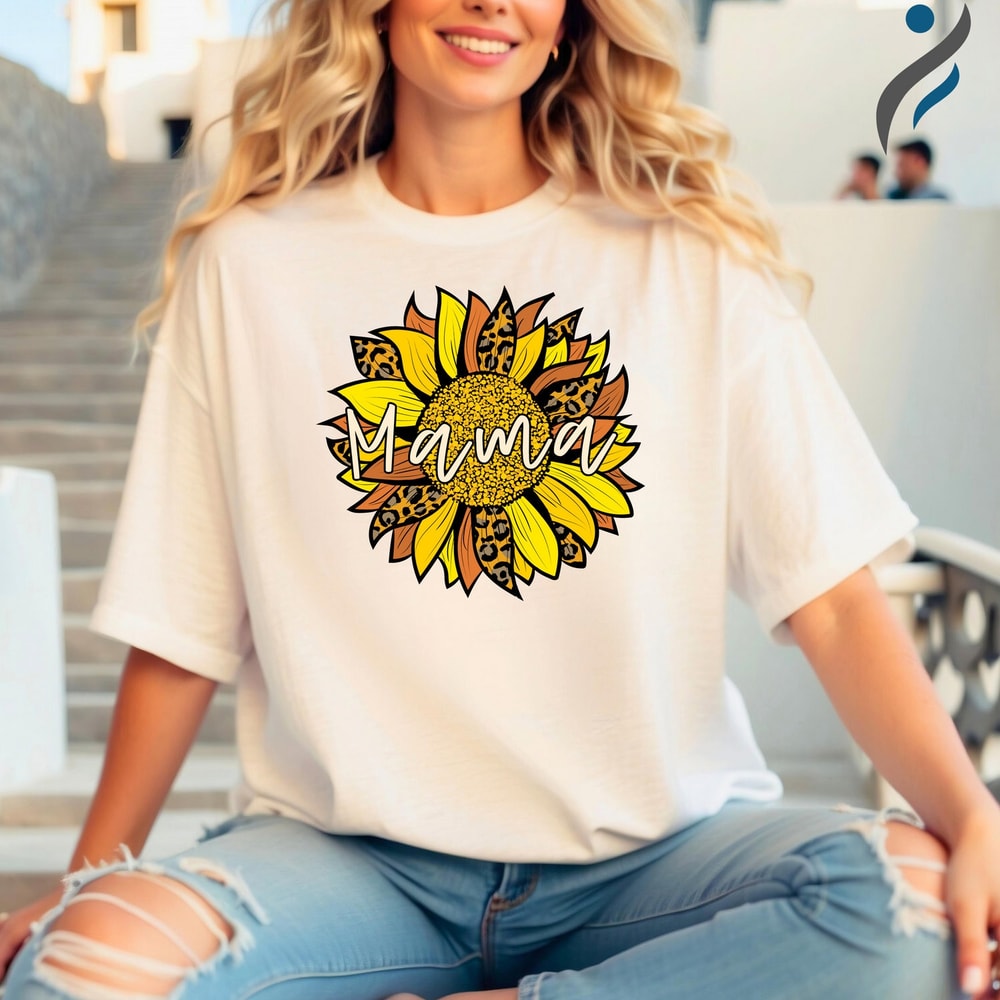 Sunflower Mama Shirt With Leopard Print, Sunflower Mothers Day Gift Shirt, Sunflower Mom Shirt, Gift For Mom, Mama Sunflower T-shirt.jpg
