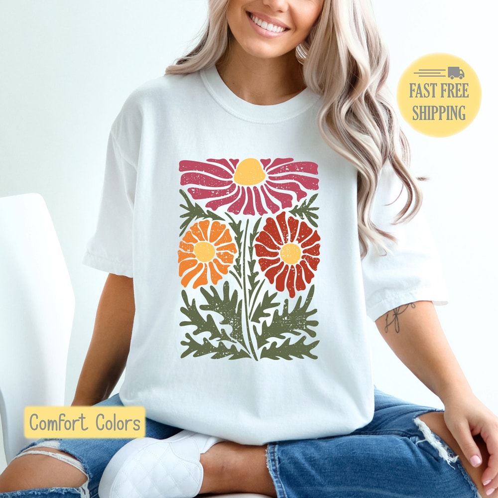 Boho Floral Graphic Tee, Flower Tshirt, Daisy Tee, Summer Tee Shirt, Cute Flower Sweatshirt, Comfort Colors, Trending Now, Popular Now.jpg