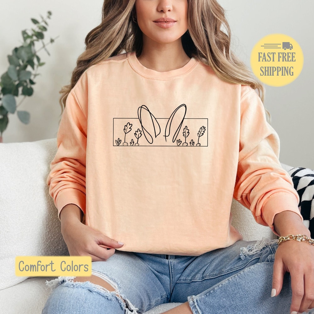 Cute Easter Sweatshirt, Easter Bunny Shirt, Easter Tee, Bunny Ears Graphic Tee, Floral Tshirt, Comfort Colors, Trending Now, Popular Now.jpg