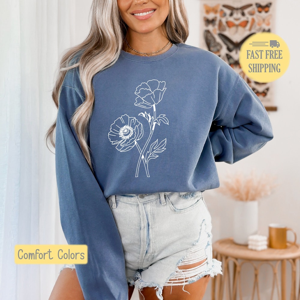 Cute Floral Sweatshirt, Flower Tshirt, Flowers Shirt, Springtime Tee Shirt, Flower Lover Gift, Comfort Colors, Trending Now, Popular Now.jpg