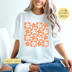 daisy shirt, cute daisy t-shirt, checkered floral shirt
