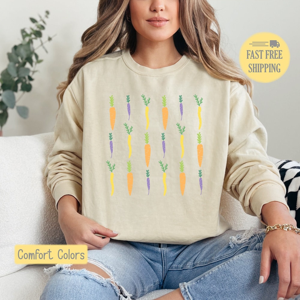Easter Carrot Shirt, Carrot Grid Sweatshirt, Cute Bunny Food T-shirt, Spring Time Tee Shirt, Comfort Colors, Trending Now.jpg
