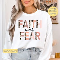 faith over fear t-shirt, leopard faith tshirt, leopard print shirt