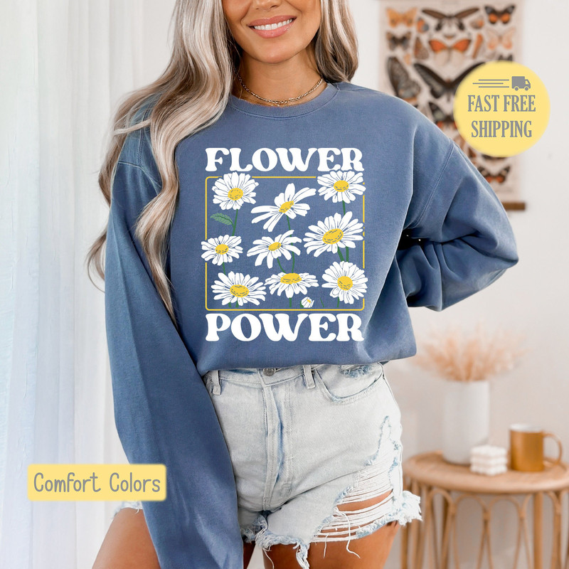Flower Power Shirt, Daisy Tshirt, Retro Tee Shirt, Throwback T-shirt, Vintage Flower Power Sweatshirt, Comfort Colors, Trending Now.jpg