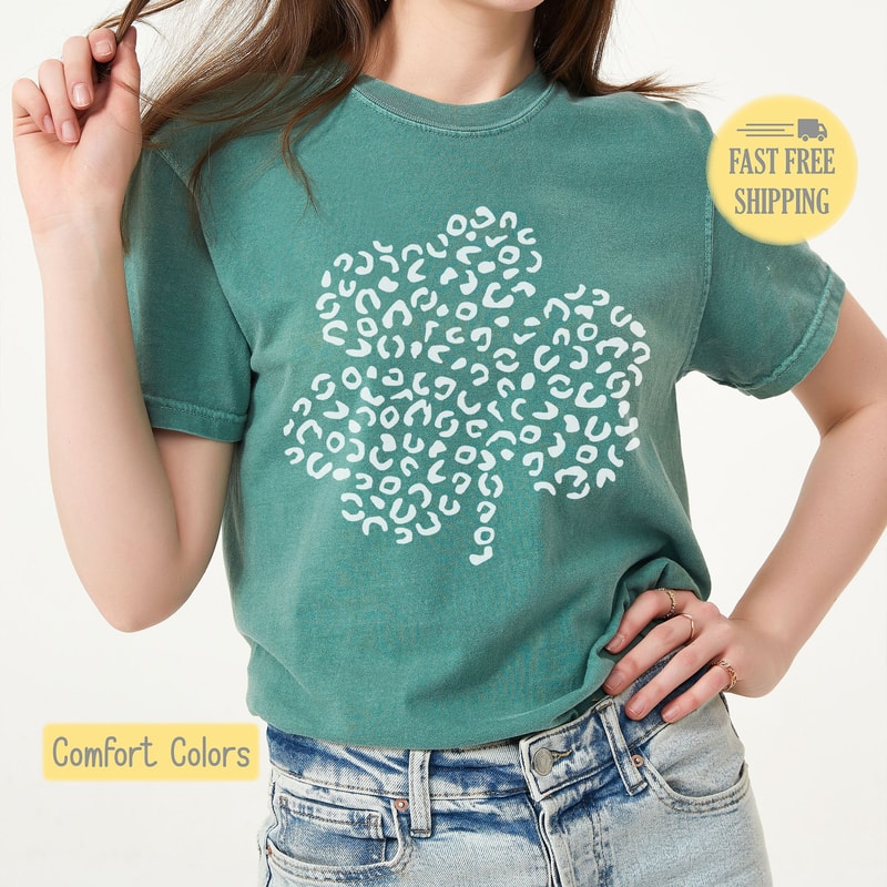 Leopard Clover, St. Patrick Tee, St. Patrick's Day Sweatshirt, Cheetah, Saint Patty Shirt, Plus Sizes, Trendy, Comfort Colors, Oversized.jpg