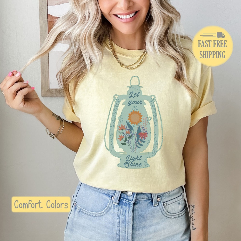 Let Your Light Shine Shirt, Flower Tee Shirt, Let Your Light Shine Sweatshirt, Be the Good Tee, Cute Floral T-shirt, Comfort Colors.jpg