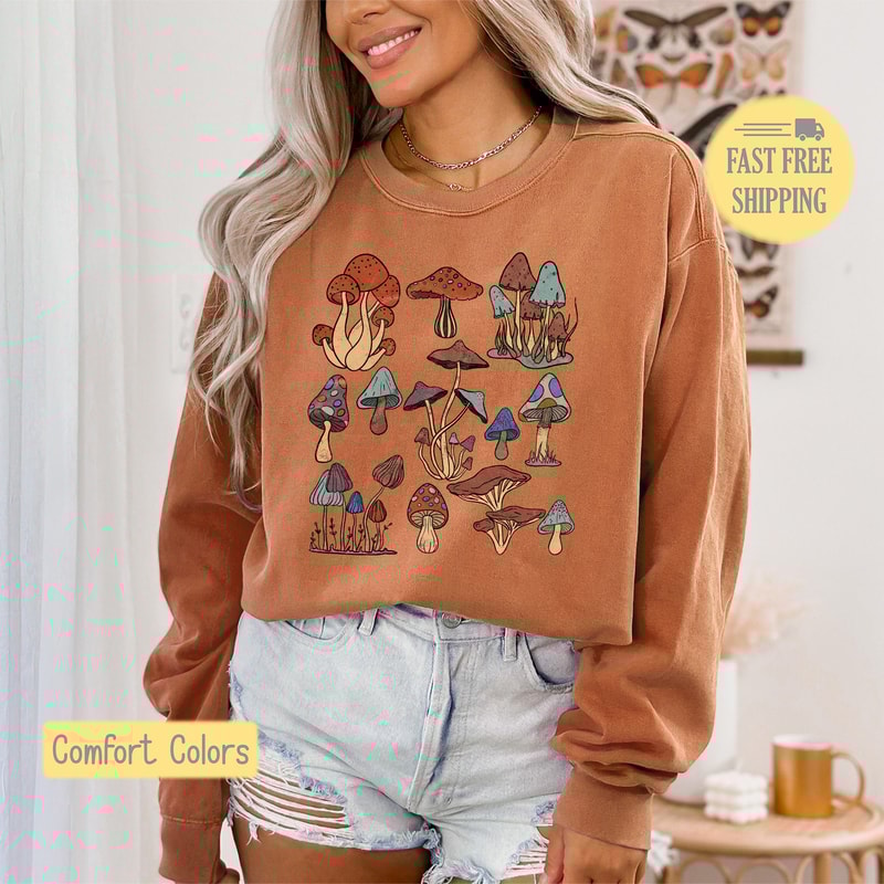 Mushroom Shirt, Retro Mushroom Shirt, Magic Mushroom Sweatshirt, Comfort Colors Graphic TShirt, Boho Mushroom Sweatshirt, Gift For Friend.jpg