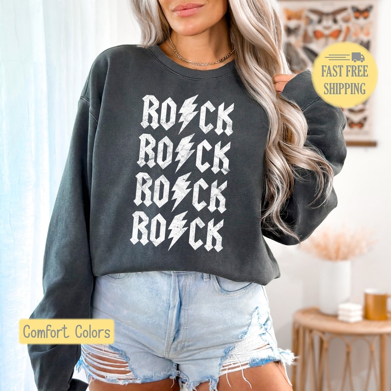 ROCK Sweatshirt, Rock n Roll Tshirt, Rock On Tee Shirt, Retro Rock Tee, Music Rock T-shirt, Comfort Colors, Trending Now.jpg
