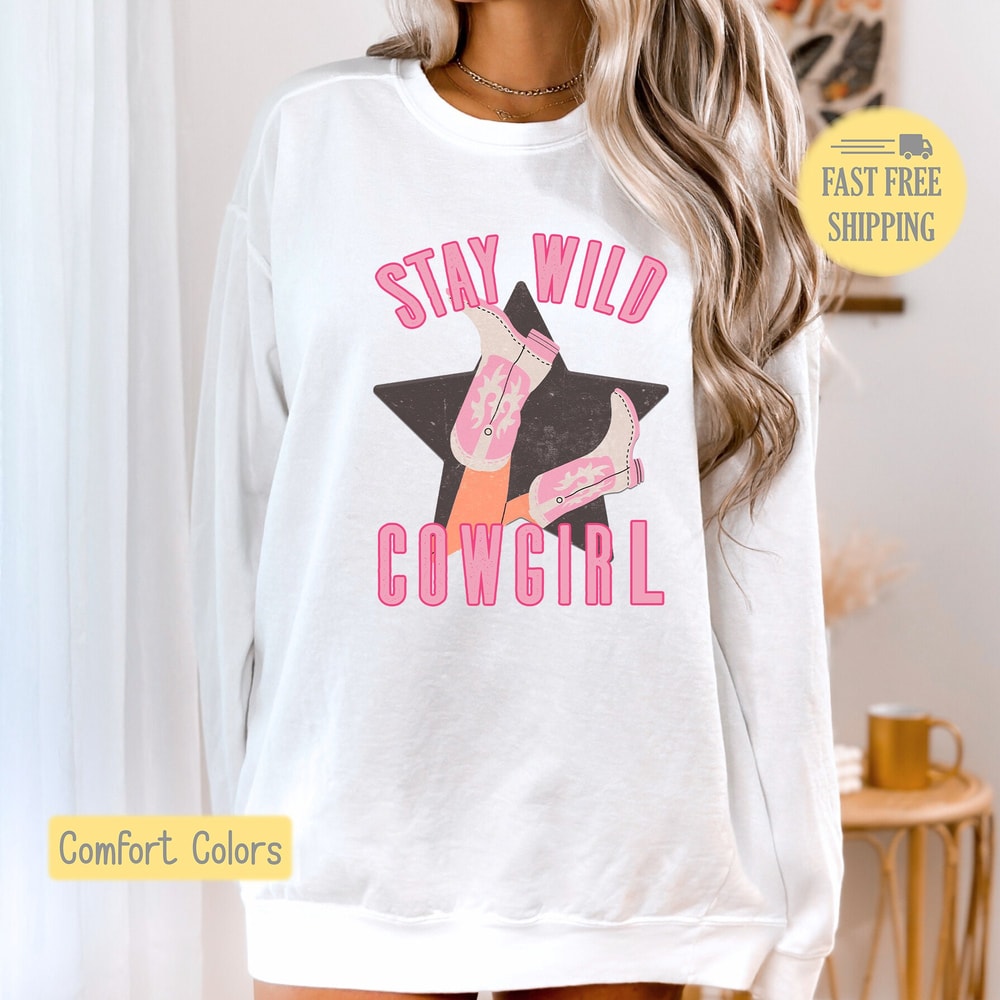 Stay Wild Cowgirl Graphic Tee, Cowgirl Tee Shirt, Western Tshirt, Cute Cowgirl Sweatshirt, Pink Tee, Comfort Colors, Trending now, Popular.jpg