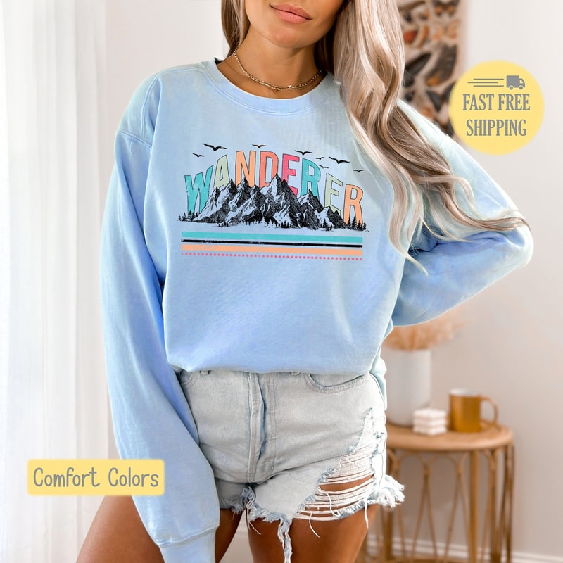 Wanderer Sweatshirt, Adventure Shirt, Mountains Are Calling Tee, Outdoor T-shirt, Hiking Tee Shirt, Comfort Colors, Trending Now.jpg