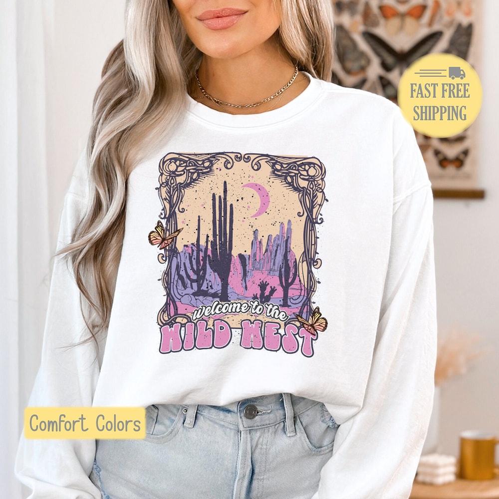 Welcome to the Wild West Graphic Tee, Wild West Shirt, Cactus Tshirt, Wild Wild West Sweatshirt, Moon and Starts Tee Shirt, Comfort Colors.jpg