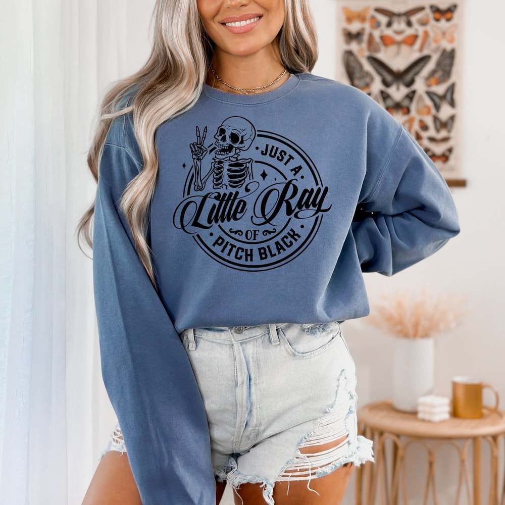 Gothic Skeleton T-Shirt, Just a Little Ray of Pitch Black, Unisex Tee, Dark Humor Graphic Shirt, Skull Art Top, Casual Streetwear.jpg