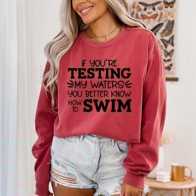 If You're Testing My Waters You Better Know How To Swim, Funny Sweatshirt, Sarcasm Hoodie, Funny Quote, Swim Hoodie Gift For Her.jpg