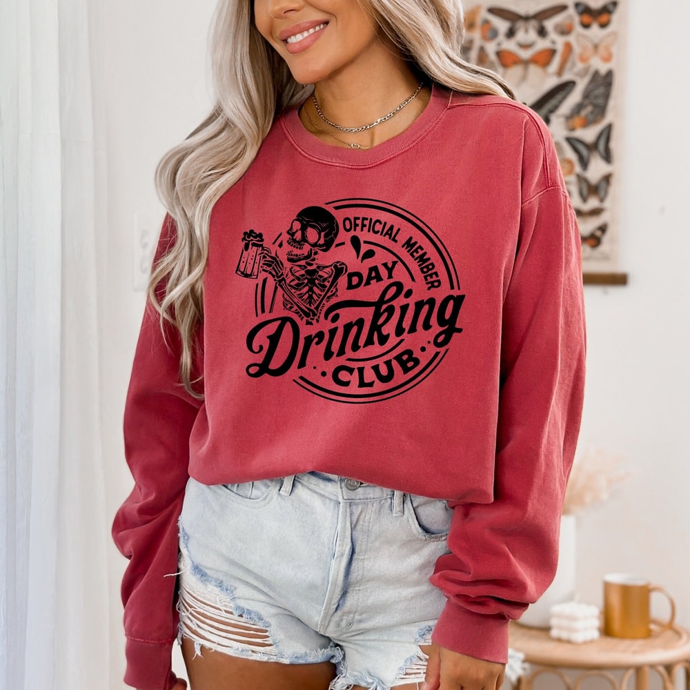 Official Day Drinking Club Skeleton T-Shirt, Funny Beer Lover Tee, Casual Skeleton Graphic Shirt, Unisex Cotton Tee.jpg