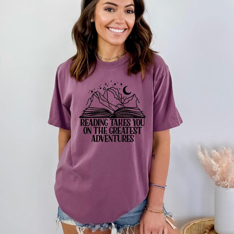 Reading Adventures Shirt, Reading Takes You On The Greatest Adventures, Librarian Shirt, Teacher Shirt, Funny Reading Shirt, Hot Air Balloon.jpg