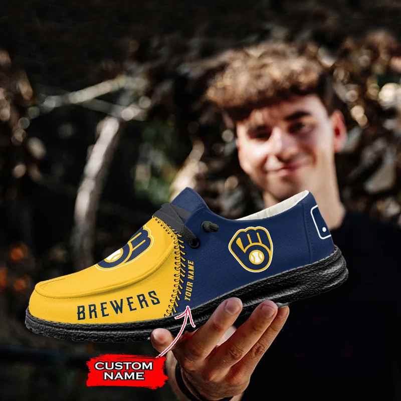 Milwaukee Brewers Loafer Shoes, Customize Your Name Milwaukee Brewers Loafer Shoes For Men Women, MLB Loafer Shoes