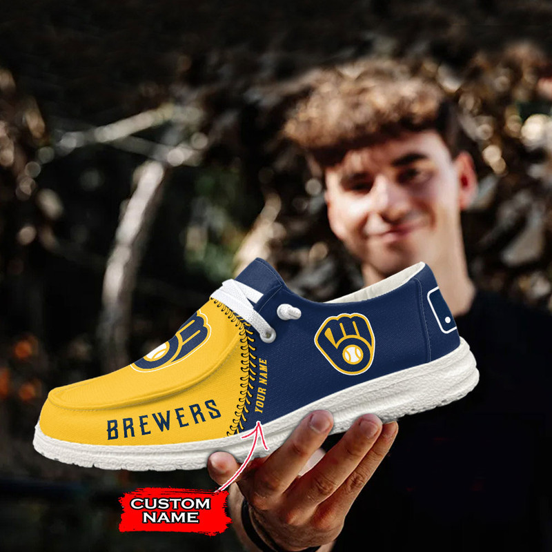 Milwaukee Brewers Loafer Shoes, Customize Your Name Milwaukee Brewers Loafer Shoes For Men Women, MLB Loafer Shoes