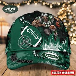 NFL New York Jets Adjustable Hat Mascot & Flame Caps for fan, Custom Name NFL New York Jets Caps