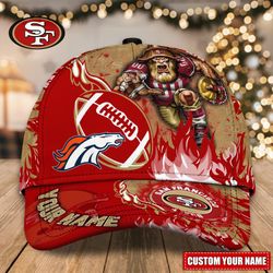 NFL San Francisco 49ers Adjustable Hat Mascot & Flame Caps for fan, Custom Name NFL San Francisco 49ers Caps