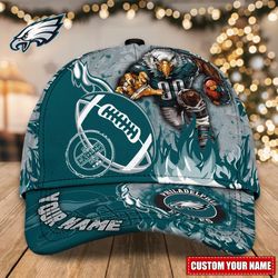 NFL Philadelphia Eagles Adjustable Hat Mascot & Flame Caps for fan, Custom Name NFL Philadelphia Eagles Caps