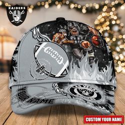 NFL Las Vegas Raiders Adjustable Hat Mascot & Flame Caps for fan, Custom Name NFL Las Vegas Raiders Caps