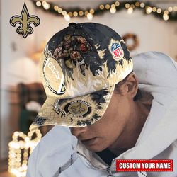 NFL New Orleans Saints Adjustable Hat Mascot & Flame Caps for fan, Custom Name NFL New Orleans Saints Caps