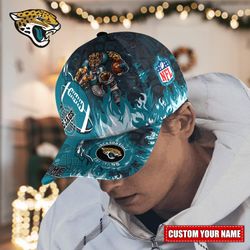 NFL Jacksonville Jaguars Adjustable Hat Mascot & Flame Caps for fan, Custom Name NFL Jacksonville Jaguars Caps