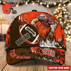 NFL Cleveland Browns Adjustable Hat Mascot & Flame Caps for fan, Custom Name NFL Cleveland Browns Caps