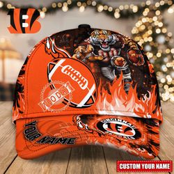 NFL Cincinnati Bengals Adjustable Hat Mascot & Flame Caps for fan, Custom Name NFL Cincinnati Bengals Caps