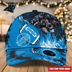 NFL Carolina Panthers Adjustable Hat Mascot & Flame Caps for fan, Custom Name NFL Carolina Panthers Caps